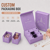 Boîte de calendrier de l'avent magnétique de luxe violette avec 9 ou 12 tiroirs pour parfums, cosmétiques, bijoux, emballage cadeau de fêtes