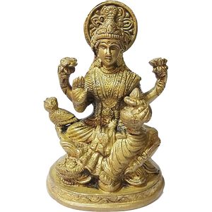 PARIJAT HANDICRAFT Lakshmi en laiton et assis sur une base de lotus en or pour Pooja et décoration intérieure - Product Image 2