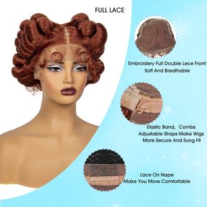 Perruques synthétiques Full Lace pour femmes, petites boucles africaines européennes, cheveux à tresser, double trame machine, cheveux de bébé en soie, franges ajustables - Product Image 3