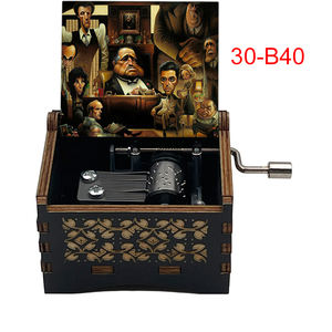 Vente en gros du <span class=keywords><strong>parrain</strong></span> boîte à musique à manivelle impression personnalisée petite boîte-<span class=keywords><strong>cadeau</strong></span> en bois noir - Product Image 5