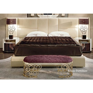 Cama de tamaño <span class=keywords><strong>King</strong></span> & Queen italiana, muebles de dormitorio con cabecero grande de cuero de lujo, tamaño <span class=keywords><strong>King</strong></span> size, villa, cama moderna personalizada - Product Image 3