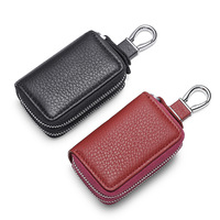 Porte-clés en cuir véritable à Double fermeture éclair, pochette tendance, porte-clés de voiture