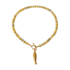 Boho Multicolor <b>Beaded</b> Necklaces With Gold Fish Pendant Natural Stone Women's Party Jewelry - Product Image 5