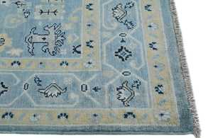 สีฟ้า Kazak oushak ทำด้วยมือพรมผ้าฝ้ายแบบตะวันออกที่ทันสมัยชุดพรมพื้นที่ผ้ากำมะหยี่ลายดอกไม้ขนาด4X6ฟุตเทคนิคการทอสีทึบ - Product Image 4