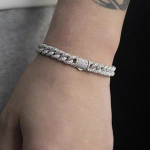 Chaîne cubaine en argent massif 925 sertie de diamants, largeur 9 mm, avec bracelet en diamant moissanite, style classique, bracelets à breloques - Product Image 1