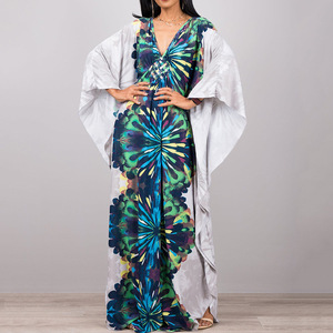 <span class=keywords><strong>Vestido</strong></span> Largo Holgado <span class=keywords><strong>de</strong></span> Verano para Mujer, Diseño Moderno, Cuello en V Profundo, Manga Murciélago, Estampado, para Vacaciones en la Playa - Product Image 2