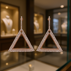 Orecchini Triangolari in Oro Rosa con Cristalli e Strass, Pendenti Geometrici per Donna, Gioielli Trendy da Festa - Product Image 2