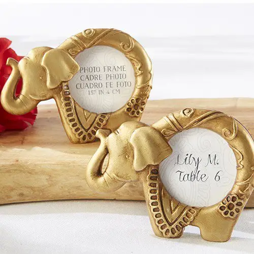 행운의 황금 코끼리 사진 프레임 인도 테마 작은 금 코끼리 액자 웨딩 아기 생일 파티 장식