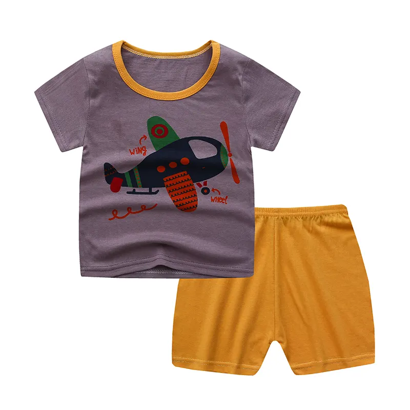 Wholesale Children Clothing Sets 2 pieces for Summer Cotton Short Sleeve Baby Clothes Cute Design Suit for Boys and Girls