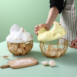 Ceramic <b>Egg</b> <b>Storage</b> Basket With Lid Freshness Preservation Kitchen <b>Storage</b> Basket For <b>Eggs</b> And Fruits Household Use - Product Image 3