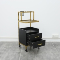 Vente en gros Chariot de salon en acier inoxydable noir Chariot d'organisation pour coiffure beauté Chariot d'extension de cheveux pliant mobile