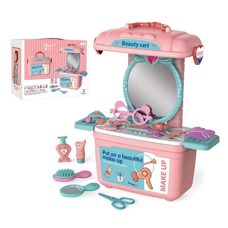 EPT Toys fast sale kids make up toys set girls portable travel case beauty dressing kit with mirror pretend play children toys