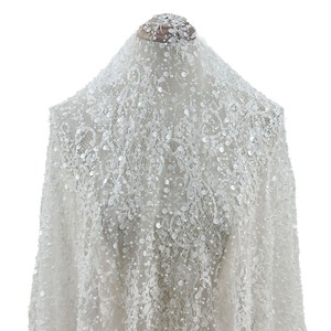 Dentelle blanche perlée, dentelle florale 3D, dentelle en maille brodée, tissu de style mode magnifique, tissu à paillettes <span class=keywords><strong>pour</strong></span> robe de mariée - Product Image 5