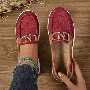 Chaussures décontractées britanniques à enfiler pour femme, à semelle épaisse, avec boucle métallique, en tissu, grande taille, pour l'automne - Product Image 3