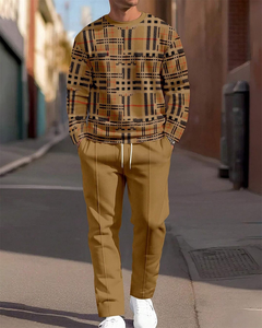 Tuta Casual da Uomo in 2 Pezzi, Set Trendy con <span class=keywords><strong>Felpa</strong></span> Stampata a Maniche Lunghe e Pantaloni con Coulisse per Sport Quotidiani e Attività all'Aperto - Product Image 2