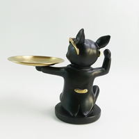 Statue de majordome avec plateau en métal Sculpture de bouledogue français en résine, bol à clés pour entrée Table bureau bonbons bijoux porte-boucle d'oreille