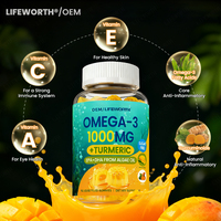 LIFEWORTH Gummies à l'huile d'algues Oméga-3 et curcuma, ODM, végétaliennes, sans sucre, supplément à base de plantes, marque privée, fabricant en gros, personnalisées