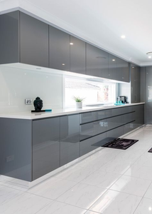 High Gloss 304-Grade <b>Stainless</b> <b>Steel</b> Modern Kitchen <b>Cabinets</b> Customized Color Eco-friendly Waterproof Soft-close Blums - Product Image 3