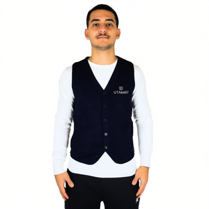 Gilet pour homme Take Two Uomo UTA6407 Blu, bleu marine, tricoté, col en V, boutons sur le devant, vêtement décontracté - Product Image 3