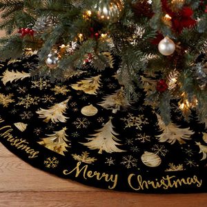 Jupe de sapin de Noël YUELIAN 120 cm dorée imprimée, écologique, en peluche courte, vente en gros d'usine, décoration de sapin - Product Image 1