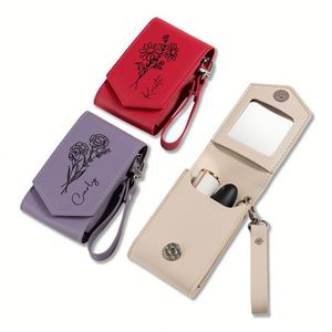 Pochette à rouge à lèvres en cuir personnalisée avec miroir intégré, mini pochette de voyage pour gloss, organiseur de maquillage - Product Image 1