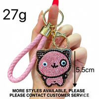 Porte-clés chat en strass mignon en gros, breloque chat scintillante en cristal, pendentif de sac en corde tressée à la main pour accessoires de sac à main pour femmes