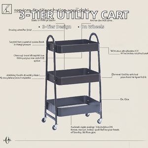 Carrito organizador de Metal multifunción de <span class=keywords><strong>3</strong></span> niveles, cestas de almacenamiento de utilidad móvil para cocina, preparación de alimentos, herramientas para sala de estar - Product Image 3