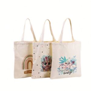 Bolsas de Compras de Lona de Algodón Natural con Estampado de Dibujos Animados, Bolsas de Ropa Reciclada al por Mayor con Logotipo Personalizado - Product Image 2