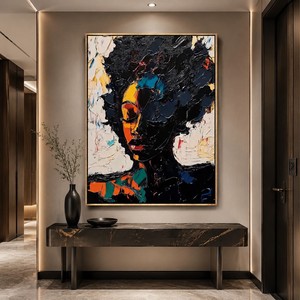 Grande Decorazione da Salone, Dipinto Astratto su Tela Fatto a Mano, Figura Femminile Africana Nera Senza Volto, Arte Murale 3D a Impasto, Ritratto e Figura - Product Image 2