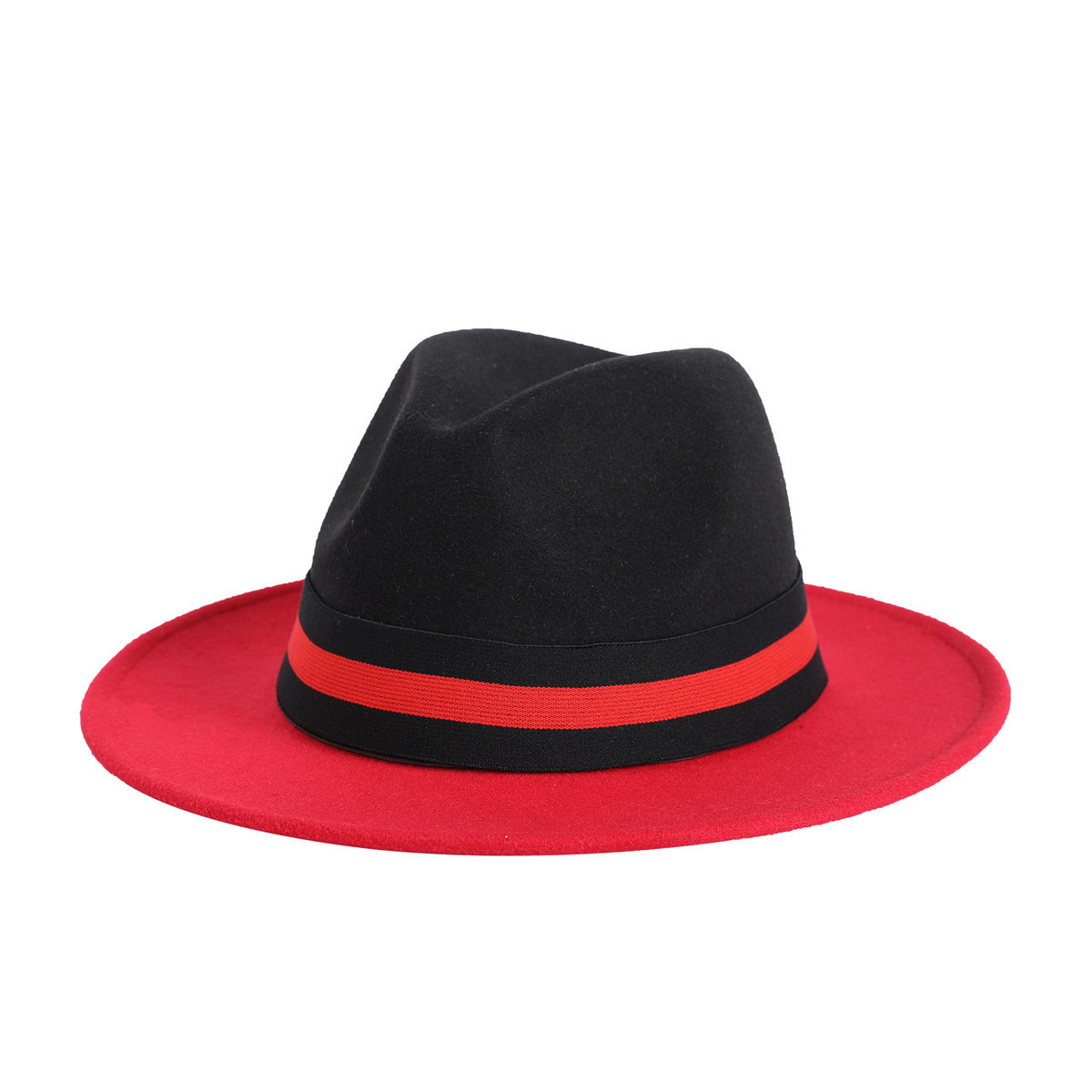 Classics Two Tone Black and Red Wool Felt Wide Brim Fedora  display picture 3
