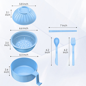 Juego de recipientes para alimentos, tazón de plástico de paja de trigo para sopa, tazón para cereales, tazón para fideos instantáneos apto para microondas, tazón para ramen con palillos - Product Image 4