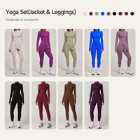 Ensemble de veste de yoga avec logo personnalisé, 2 types au choix, vêtements de sport extensibles pour femmes avec shorts ou leggings, 9 couleurs, vêtements de sport