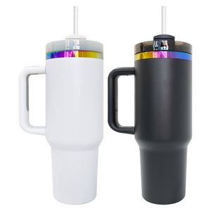 20 Packs Powder Coated 40Oz White <b>Rainbow</b> Plated Tumbler Uv Laser Engraving for Outdoor Travel - Product Image 2