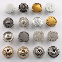 Bouton magnétique personnalisé avec logo gravé, en métal, 12mm-17mm, en alliage de zinc, rivet en laiton, avec boutons de jeans vintage écologiques en or
