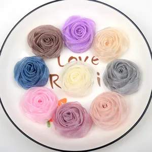 Rosa de Organza 3d de estilo coreano, flores decorativas artificiales artesanales, flores de tela hechas a mano para accesorios de ropa, venta al por mayor
