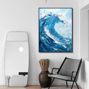 <span class=keywords><strong>Peinture</strong></span> abstraite moderne faite à <span class=keywords><strong>la</strong></span> main sur les vagues de <span class=keywords><strong>la</strong></span> mer <span class=keywords><strong>grande</strong></span> taille acrylique bleu paysage marin Art usine toile originale pour hôtel maison suspendue - Product Image 4