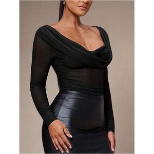 Haut transparent moulant à manches longues en maille pour femme, col cœur, idéal pour les sorties - Product Image 2