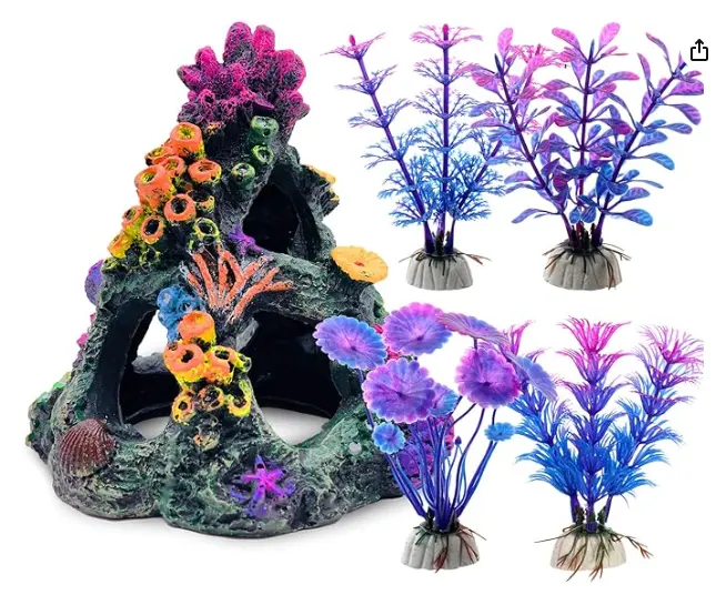 Wholesale Aquariums & Accessories Fish Tank Decoration Mountain Non-Toxic Silicone Coral Mountain Colorful Coral Reef Set