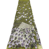 Tissu en dentelle à mailles NI.AI Olive Purple Luxury Beads Peacock Feather pour robe de mariée, occasion formelle, robe de soirée pour femmes