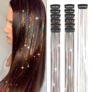 12 extensions cheveux à clipser 24 pouces à paillettes colorées Kit d'accessoires pour cheveux de fée pour femmes filles enfants - Product Image 1