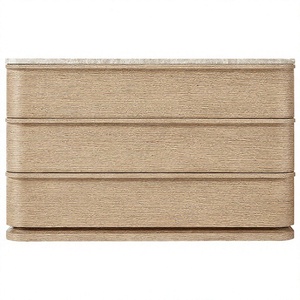 Table de chevet de style américain en bois massif haut de gamme avec trois tiroirs, design traditionnel antique et plateau en marbre - Product Image 3