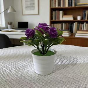 Plantes artificielles en pot de roses, 5 pièces, pot en plastique ondulé, décoration de bureau, style bonsaï, plante d'intérieur - Product Image 4