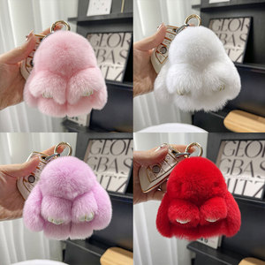 Porte-clés de voiture en fourrure de lapin, pendentif de sac pour femme, bijoux décoratifs, accessoires de sacs, cadeaux - Product Image 1