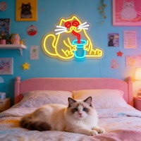 Enseigne néon LED USB dimmable pour propriétaires de cafés à chats et salons de thé, motif chat buvant, pour vitrine, mur et décoration commerciale