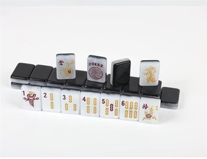Jeu <span class=keywords><strong>de</strong></span> <span class=keywords><strong>Mahjong</strong></span> en Acrylique à Motif Marbre Noir et Blanc - Portable, 144 Tuiles, Jeu Standard <span class=keywords><strong>Chinois</strong></span> et Américain - Product Image 5