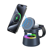 5'i 1 Arada Katlanabilir Manyetik Kablosuz Şarj Cihazı 15W, RGB Gece Lambası, Akıllı Telefon, Saat, Kulaklık ve USB C için Kablosuz Hoparlör
