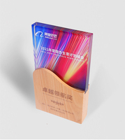 Cadeau d'affaires personnalisé cristal verre bois Base trophée blanc avec base en bois trophée de cristal