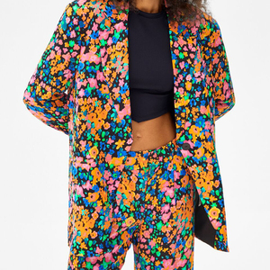 Recién llegado, chaqueta con forro estampado de flores para primavera y otoño, chaqueta con solapa de manga larga y bolsillos con botones para ropa informal - Product Image 3