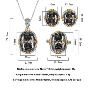 Parure de bijoux de mariée délicate et écologique en cuivre, avec pendentif et boucles d'oreilles en zircon noir-gris motif nid d'oiseau 12*16mm, pour mariage - Product Image 6