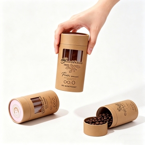 Custom Biodegradable Kraft Paper Tube Packaging With Clear Window Food Grade For <b>Coffee</b> <b>Beans</b> And Organic Tea - Product Image 1